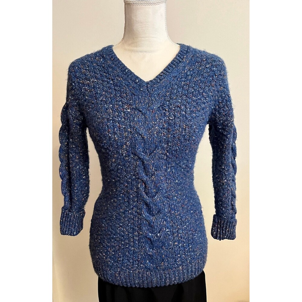 Anrienne Vittadini Blue Speckled V Neck Sweater SZ Small